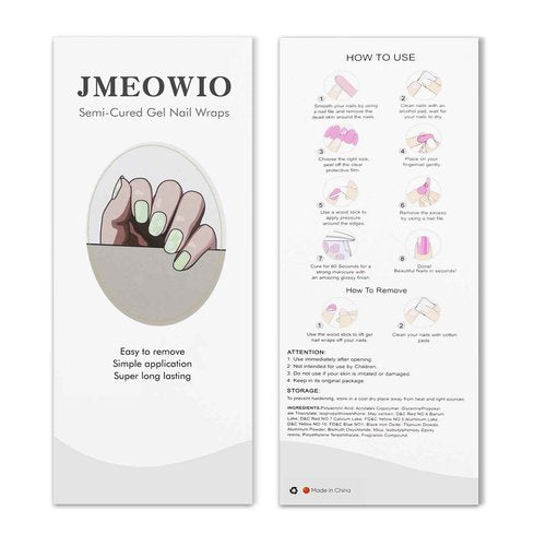 JMEOWIO Gel Nail Stickers White Flower Light Green Semi Cured Gel Nail Strips Wraps UV/LED Nails Art Design Decoration Accessories