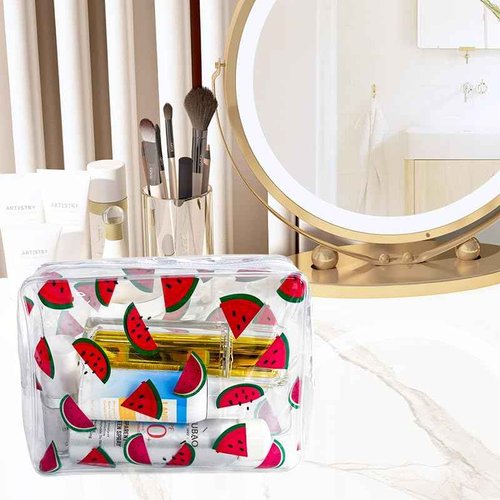 TotePrint 2PCS Watermelon Printing Transparent PVC Cosmetic Bag, Portable Waterproof Storage Bag for Girls' Cosmetics and Toiletries. (Watermelon printing L-2pcs)