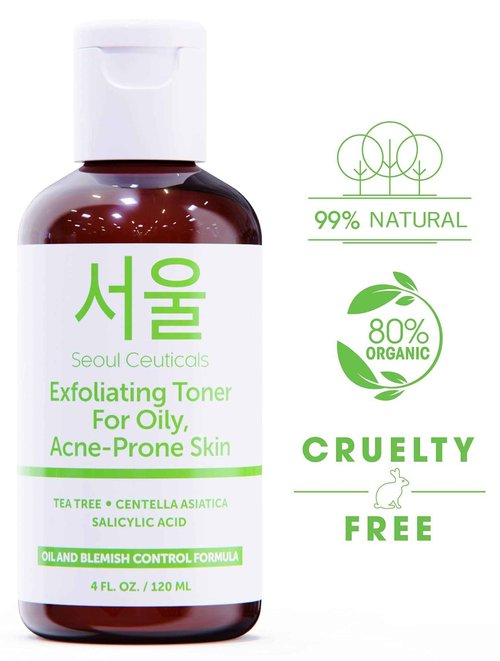 SeoulCeuticals Korean Toner for Oily Acne Prone Skin – Korean Skin Care Tea Tree Toner for Face – Facial Toner Centella Asiatica, Salicylic Acid. 4 FL OZ