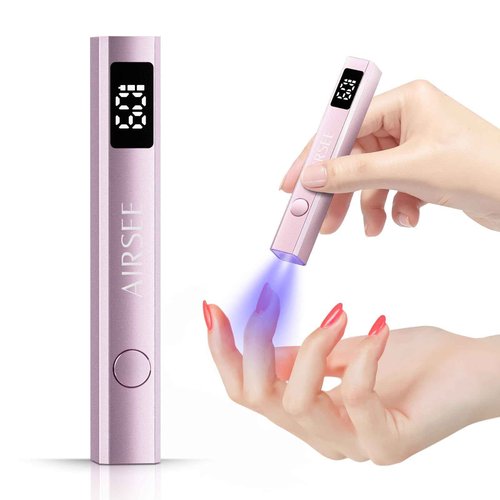 AIRSEE Cordless Mini Nail Lamp,Handheld UV Light with LCD Display for Gel Nails,Rechargeable USB Nail Dryer for Fast Cure,Rhinestone Glue Decoration,Gel Nail Strips at Home,Travel(Pink)