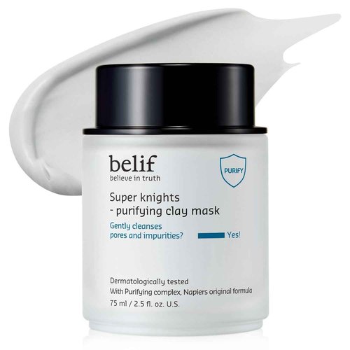 belif Super Knights Purifying Clay Mask, Hyaluronic Acid & Glycerin, Hydrating Wash Off Clay Face Mask, Pore Cleansing & Care, Targets Dryness, Oiliness & Uneven Texture, Korean Skin Care