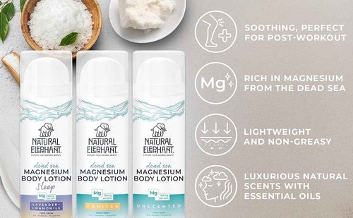 Natural Elephant Dead Sea Magnesium Lotion – Unscented Body Moisturizer | Topical Magnesium with Dead Sea Minerals – 5 oz (150 ml)