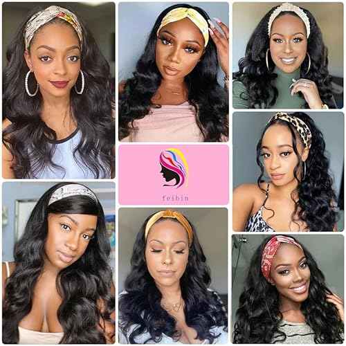 feibin Headband Wig Human Hair Wigs for Black Women Human Hair Headband Wig Body Wave 18 Inch Wear and Go Wigs Glueless Human Hair Wig Machine Made None Lace Front Wig Natural Color 150% Density