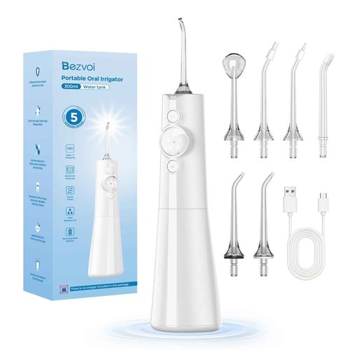 Water Flosser Teeth Pick: LED Display 5 Modes Cordless Dental Pick with 300ML Tank for Braces,Gums Care, IPX7 Waterpoof, 6 Jet Tips Water Flossing Cleaning Picks, Portable for Travel, Home, Y215 White