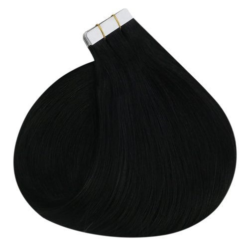 Ugeat Black Tape in Extensions Human Hair for Women #1 Invisible Tape in Hair Extensions Human Hair Jet Black Hair Extensions Seamless 20 Inch 20Pcs 50G