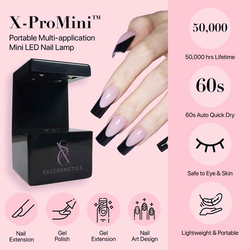 SXC Cosmetics French Tip Press On Nails – Black Series, Short Coffin, X-Pro Tips Starter Kit | 160PCS, 16 Sizes, 5 Styles, Beginner-Friendly