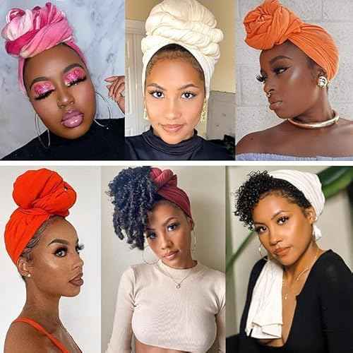 PWEOUKE Head Wraps for Black Women African Head Wrap Lightweight for Women Long Plain Turban Hair Scarf Scarves