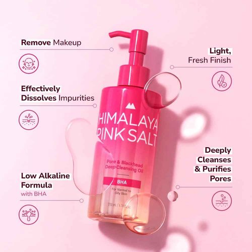 HIMALAYA PINKSALT Pore & Blackhead Deep Cleansing Oil BHA, 6.7 fl oz 2 Pack - Pore Purifying Oil Cleanser with BHA for Blackhead Removal, Makeup Remover with Refreshing Low Alkaline Formula