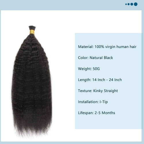 ABH AMAZINGBEAUTY HAIR Kinky Straight Hair Extensions for Black Women Human Hair I Tips 50 Strands I Tip Remy Human Hair Extensions Kinky Straight Cold Fusion Hair Extensions 14 Inch 50G