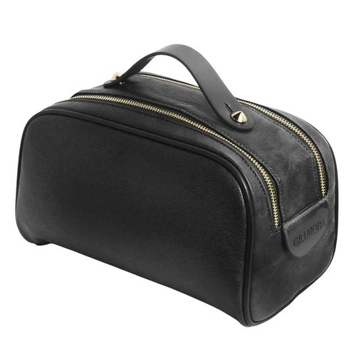 Gillmora Toiletry Bag for Men & Women, Travel Dopp Kit with Handle, PU Leather Shaving and Makeup Organizer,Cosmetic and Grooming Bag, Portable Toiletries Bag with Bonus Pouch (Pure Black)
