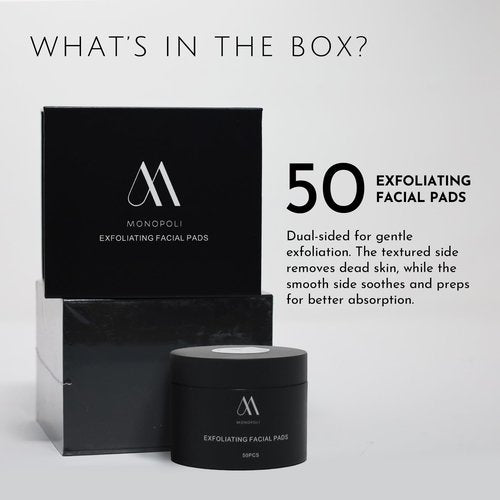 Monopoli Skin Exfoliating Pads | Gentle Yet Effective Physical Exfoliation | Dual-Sided for Smoothing and Soothing | Essential for Daily Skincare Routines | Single 50pcs/jar