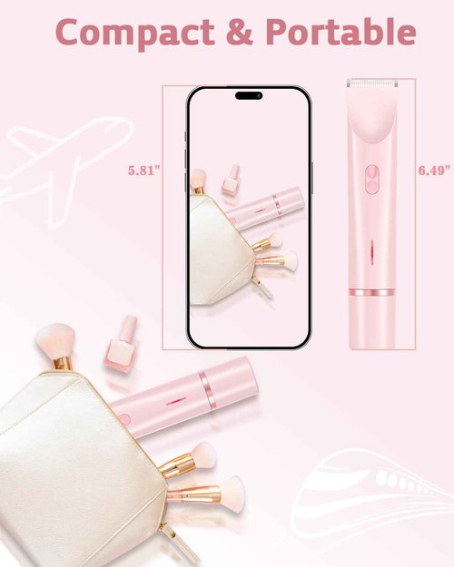 Bikini Trimmer for Women, Dual-Head Women's Electric Razor, 2-in-1 Electric Shaver for Women Pubic Hair/Legs/Arms/Underarm/Face, IPX7 Waterproof Wet/Dry Use (Rose Pink)