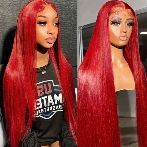 Maycaur 30 Inch Red Hair Synthetic Lace Front Wigs with Baby Hair Light Yaki Glueless HD Lace Wigs Natural Hairline Pre-Plucked Long Straight Wigs for Black Women