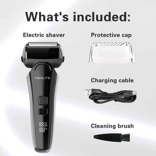 MENLITE Electric Shaver for Men,3 Floating Blade Beard Trimmers,Waterproof Foil Shaver,Cordless Rechargeable with Pop Up Sideburns Trimmer,Portable Men’s Travel Facial Hair Groomer