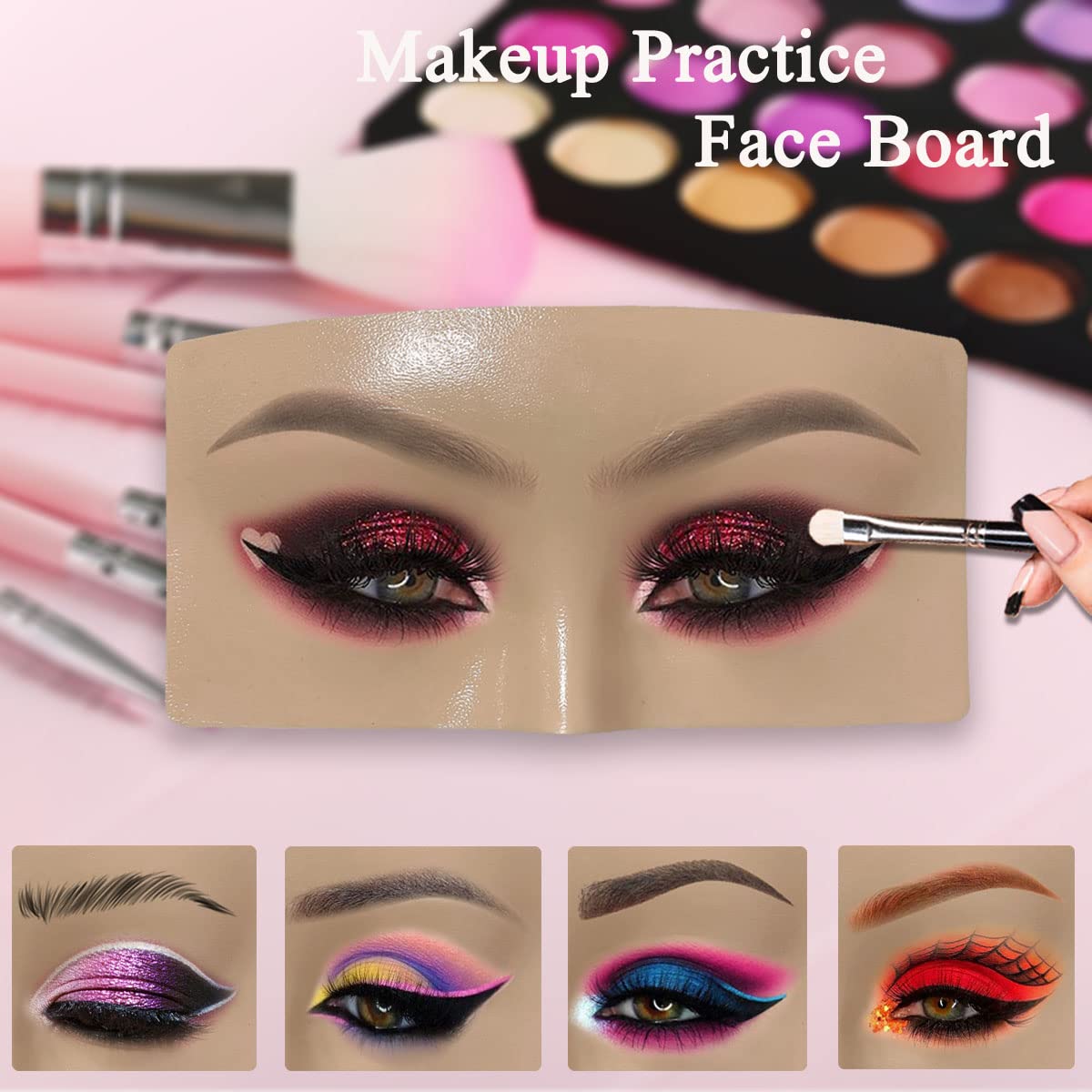 Makeup Practice Face Board, Resusable 3D Makeup Mannequin Face, Eyes Makeup Practice Face with Makeup Kit for Makeup Student and Beginner to Practice Eyeshadow Eyeliner Eyebrow Makeup & Lash Extension