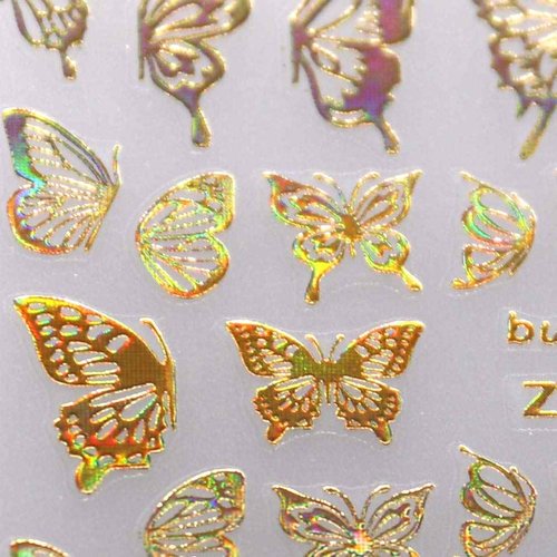 Gold Butterfly Stickers for Nails Maple Leaf Nail Art Self Adhesive Sticker Holographic 3D Nail Decals Laser Nail Foil DIY Nail Art Decorations for Girls Women