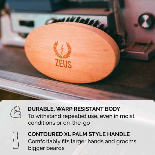 ZEUS Oval Military Beard Brush for Men, Natural Boar Soft Bristle Grooming Tool for Shaping, Conditioning & Daily Beard Maintenance (Made in Germany) Q92