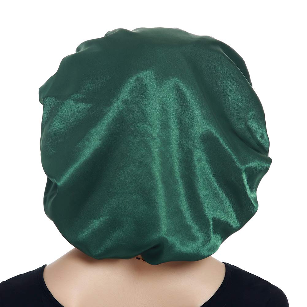 Alnorm Double Layered Satin Bonnet Oversized Sleep Cap for Hair Loss Women Green