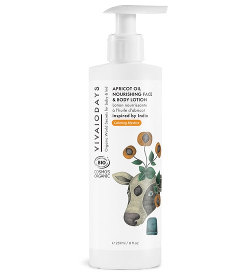 VIVAIODAYS Organic Apricot Oil Face & Body Lotion for Baby & Family | Nourishing, Soothing, Fast-Absorbing Moisturizer with Aloe & Olive Oil | Gentle Daily Hydration, Big Bottle with Pump, 8 fl. oz.