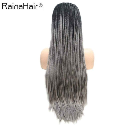 RainaHair 26inch Afro American Women Box Braided Wigs Dark Rooted Grey Lace Front Wigs for Women Heat Resistant Synthetic Hair Handmade Braids Wigs Drag Queen Halloween Cosplay Daily Wear