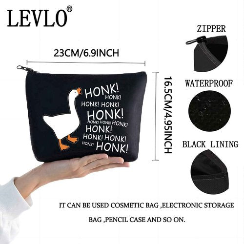 LEVLO Goose Play Cosmetic Make Up Bag Gaming Gamer Gift Honk Honk Honk Goose Makeup Zipper Pouch Bag For Friend Family (Honk Honk Black)