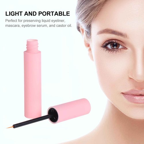 LALAFINA 30Pcs Plastic Empty Eyeliner Tube 10ml Pink Vials Bottles Refillable Eyeliner Brush Applicator for Diy Eyelash Growth Oil,Eye Gloss Liquid