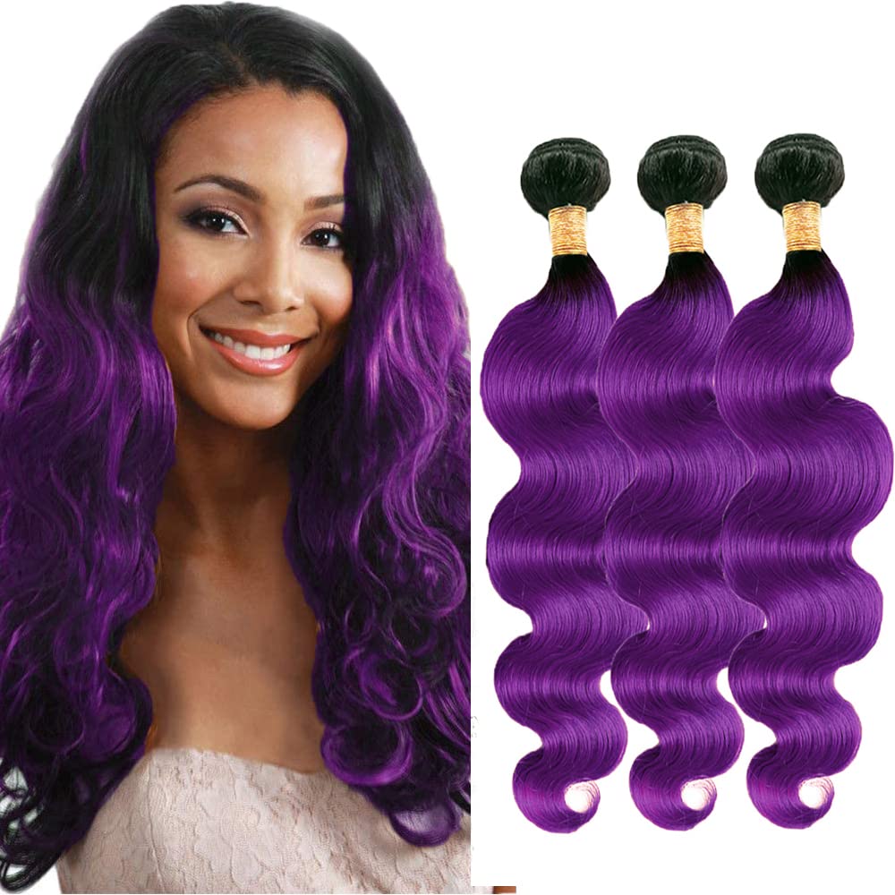 1b/Purple Human Hair Bundle Omber Bundle Purple Body Wave Hair 3 Bundles 16 16 16 Inch