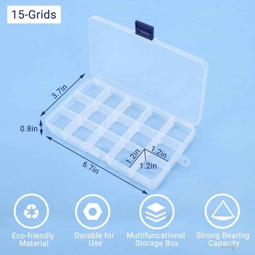 Cosics 10pcs Fake Nail Storage, 15-Grid Small Plastic Rhinestone Organizer Box, Acrylic False Nail Tips Container, Jewelry Display Holder, Tackle Hair Art Craft Accessories Empty Case with Dividers
