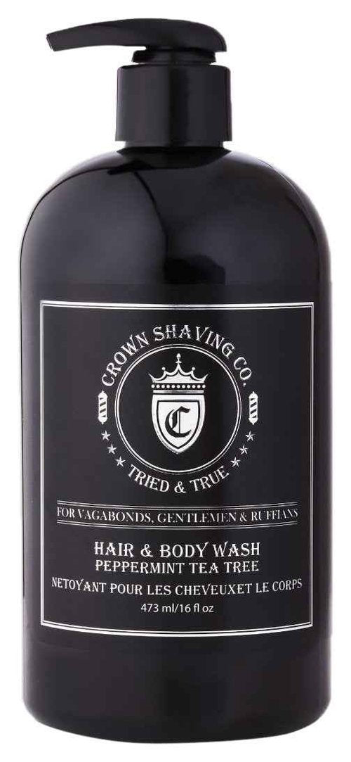 Men's Hair & Body Wash16oz (473ml) - Crown Shaving Co - Peppermint and Tea Tree Oil Soothing and Hydrating Mens Hair and Body Wash