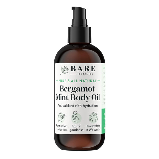 BARE BOTANICS Mint Body Oil 8oz | Expertly Formulated Bergamot Mint Oil for Body | Body Oil Vegan & Natural Hair Oil | After Shower Scented Body Oil for Women & Men