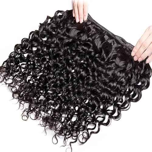 12A 3 Bundles Water Wave Human Hair (16 18 20 Inch) 100% Unprocessed Weave Brazilian Human Hair Bundles Full And Thick Virgin Hair Extensions Natural Color