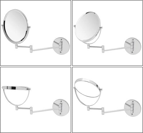 Wall Mounted Bathroom Makeup & Shaving Mirror, Double Sided 5X & 1X Magnification, 13-Inch Extension Swivel Arm, Oval 6.6" x 8.6" Glass Area, Chrome
