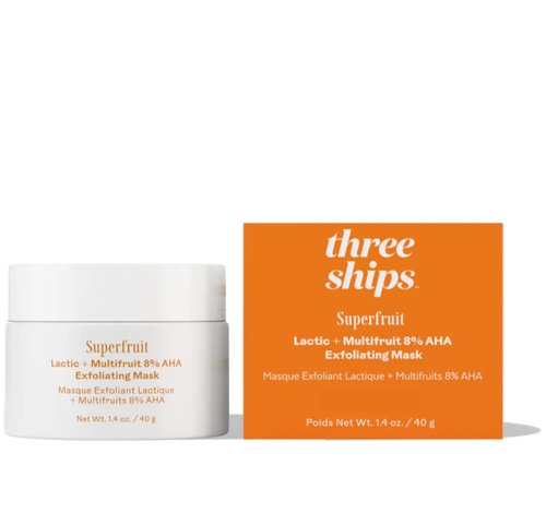 Three Ships - Superfruit Lactic + Multifruit 8% AHA Exfoliating Mask | Polish, Renew, Smooth Skin | Cruelty-Free, Vegan, Paraben-Free, Sensitive Skin Safe (1.4 oz | 40 g)