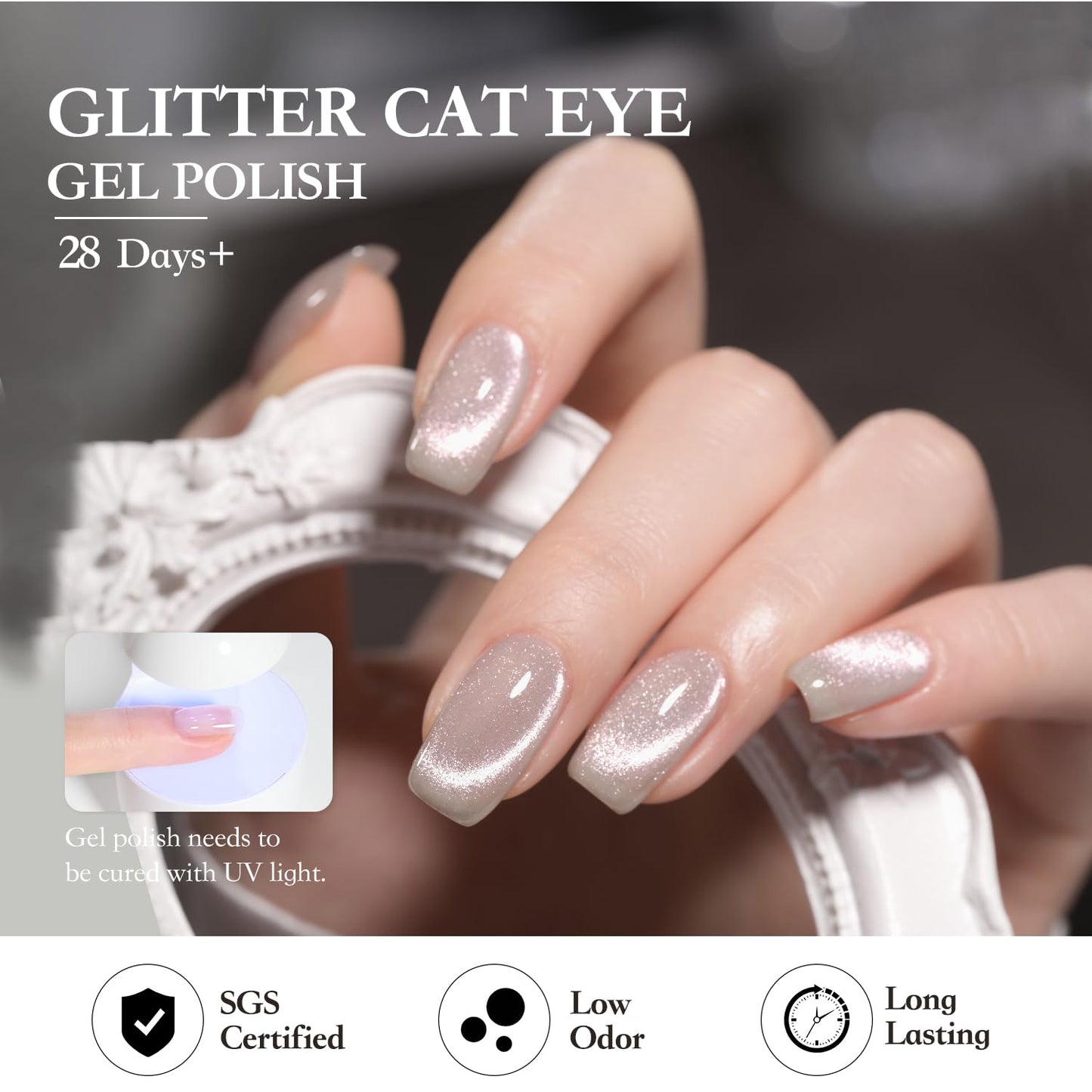 GAOY Glitter Purple Cat Eye Gel Nail Polish Set with Magnet for Pink Holographic Cat Eye, Salon Gel Manicure and Nail Art DIY at Home