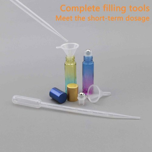 Ellbest 10ml Rolling Glass Bottle for Essential Oil 10pcs Colorful Roller Bottles with Stainless Steel Roller Balls & Funnels & Dropper for Travel, Carrying Outside (Gradient Colors)