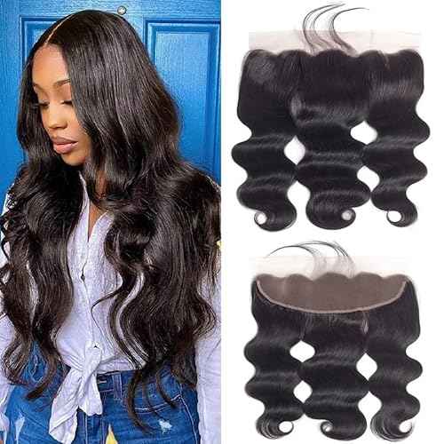 ALIANNA 13x4 Body Wave Human Hair HD Transparent Lace Frontal Closure, 10A Unprocessed Brazilian Virgin Hair, 16 Inch, Black
