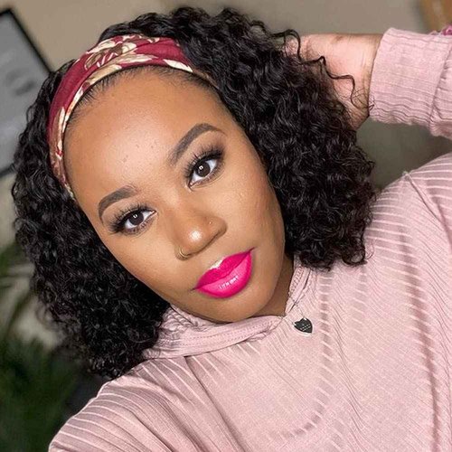 mengkai 10 Inch Curly Headband Wig Human Hair Natural Color Glueless Headband Wigs for Women None Lace Front Wigs With Headband Attached Human Hair Wigs