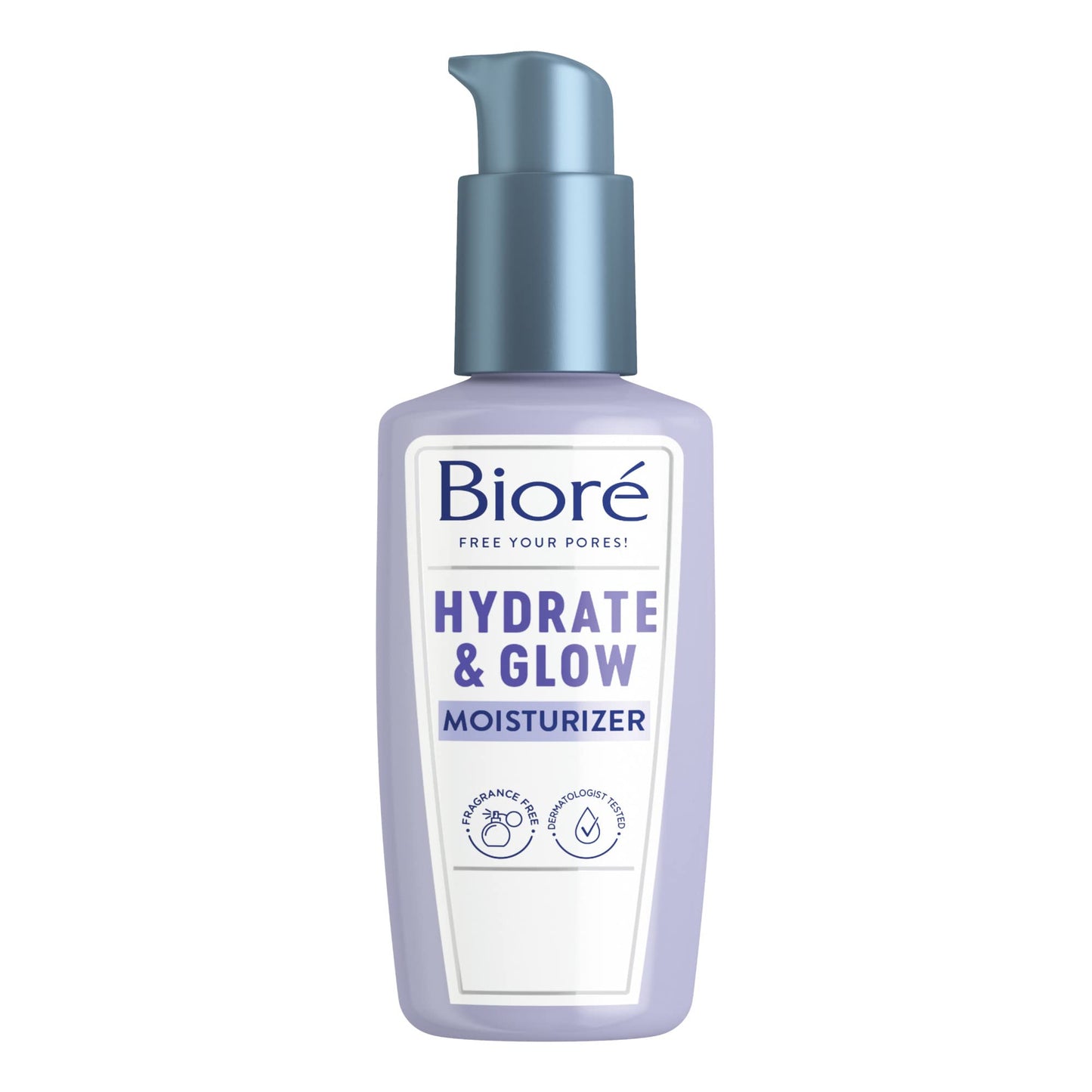 Bioré Hydrate & Glow Facial Moisturizer for Dry Skin, Sensitive Skin with Avocado Oil, Coconut Water and Probiotics, Dermatologist Tested, Fragrance Free, Cruelty Free, Vegan-Friendly 3.4 oz with Pump