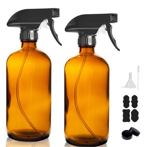 HAOERMEI 16oz Amber Glass Spray Bottles,2-Pack Refillable Empty Spray Bottl for Cleaning, Hair Care, Plants - Adjustable Nozzl