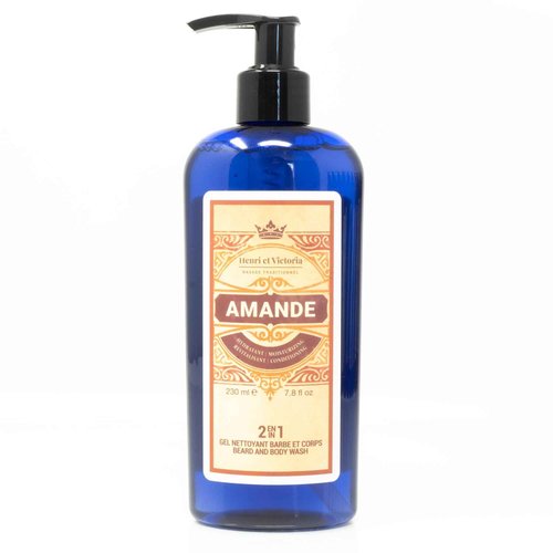 All in One Body and Beard Wash, Hair Shampoo & Body Wash - Enriched with Aloe Vera, Vitamin B5, Oat Proteins for Complete Beard & Body Care, Conditions, Hydrates & Softens Hair - Amande 228 g (8oz)