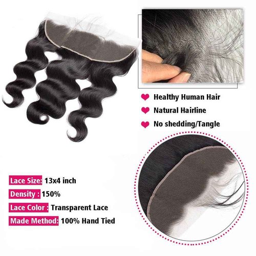 CHEEON 13x4 HD Lace Frontal 18 Inch Brazilian Body Wave Lace Frontal Closure Human Hair 100% Unprocessed Virgin Human Hair Frontals Pre Plucked with Baby Hair 150% Density Natural Black