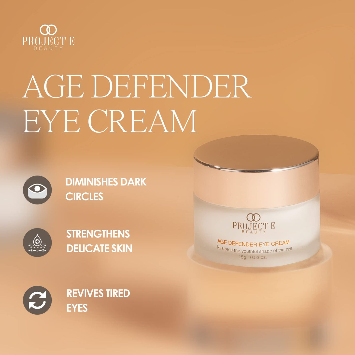 Project E Beauty Age Defender Eye Cream Brightens & Smooths Under Eyes | Reduce Puffiness, Lines & Dark Circles | Anti-Aging & Hydrating | Wrinkle Smoothing Eye Cream Treatment | 15g