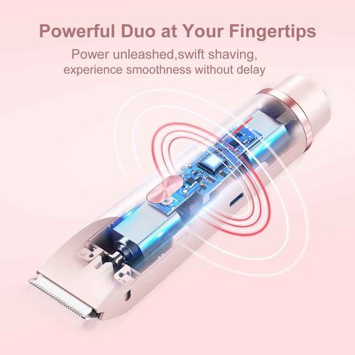 ANFOOS Women's Electric Shaver Bikini Trimmer for Women Razors 2-in-1 Dual Head Design IPX7 Waterproof Wet & Dry Use Body Groomer Hair Trimmer Remover for Facial Underarm Arm Face Leg Bikini (Pink)