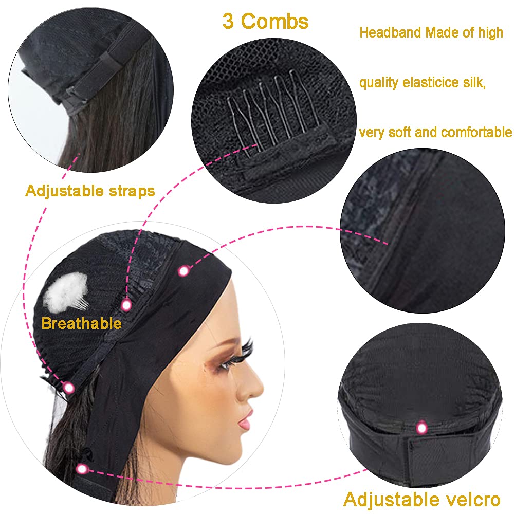 Angels Beauty Straight Headband Wig for Women Black 22 Inch Long Straight Headband Wig Premium Synthetic Headband Wig Natural Glueless None Lace Front Wigs with Headbands & Wig Caps(Black)