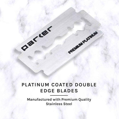 Parker, 96R Graphite Gray Long Handle Butterfly Open Double Edge Safety Razor for Men, 5 Parker Premium Platinum Double Edge Razor Blades Included