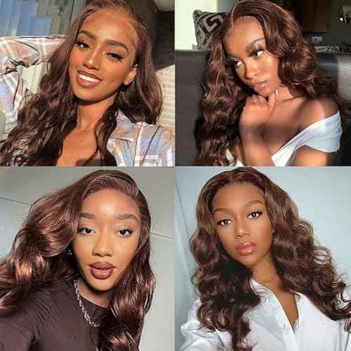#4 Brown Bundles Human Hair Body Wave Bundles 16 18 Inch Human Hair Weave 2 Bundle Unprocessed Brazilian Virgin Hair Dark Brown Body Wave Human Hair Extensions 100g/PC