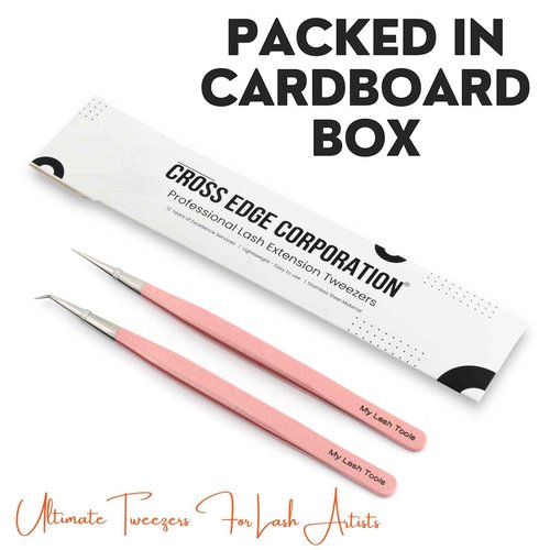 2pcs Straight & Curved Isolation Tweezers for Eyelash Extensions – 14cm Japanese Stainless Steel, Blush Pink, Best for Individual & Classic Lashes