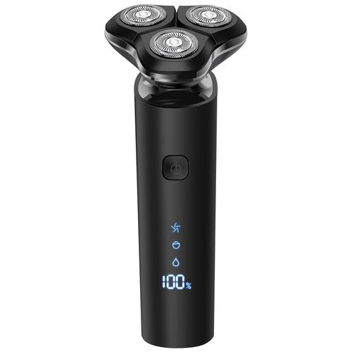 Black Electric Razor for Men with 3-Blade Rotary System, Touch Switch, LED Display, Travel Lock