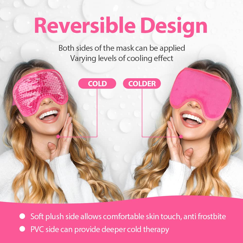 NEWGO Cooling Eye Mask Gel Eye Mask for Puffy Eyes, Ice Eye Mask Cold Eye Mask Frozen with Plush Backing for Headache, Migraine, Stress Relief - Rosered