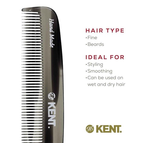 Kent 7T G All Fine Tooth Pocket Comb - Handmade Grooming Comb for Styling, Travel, Mustache and Beard Care - Saw Cut and Hand Polished